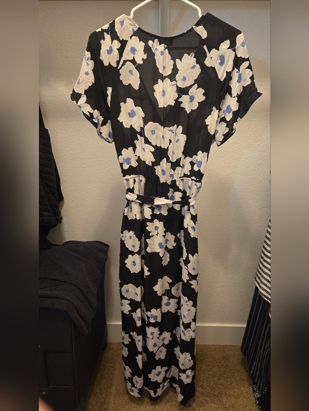 Lucky Brand Black Floral Maxi Dress with White and Light Blue Blossoms